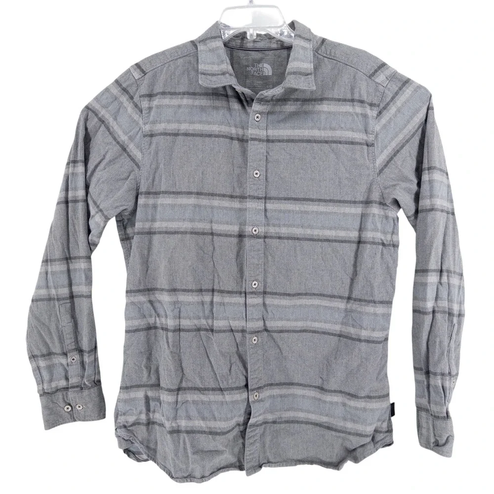 The North Face Mens Large Approach Plaid Flannel Long Sleeve Shirt Gray Gorpcore